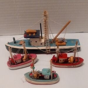 Vintage Miniature Wooden Maritime Fishing Boats